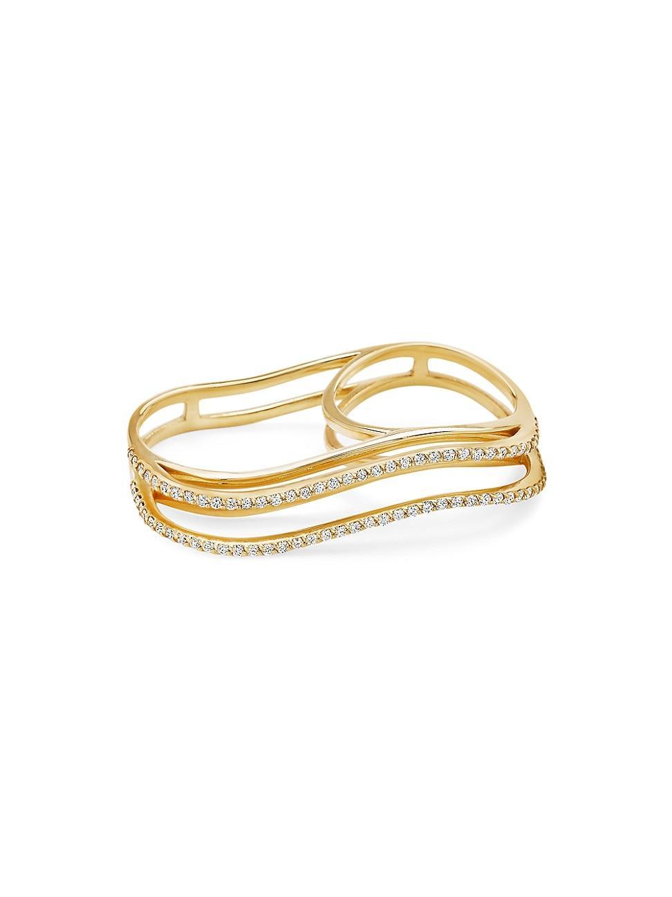 Womens Coup De Coeur 18K Yellow Gold & 0.64 TCW Wavy Double-Finger Ring Product Image