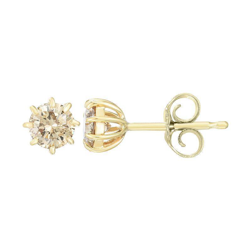 14k Gold 1/2 Carat T.W. Champagne Diamond Stud Earrings, Womens Product Image