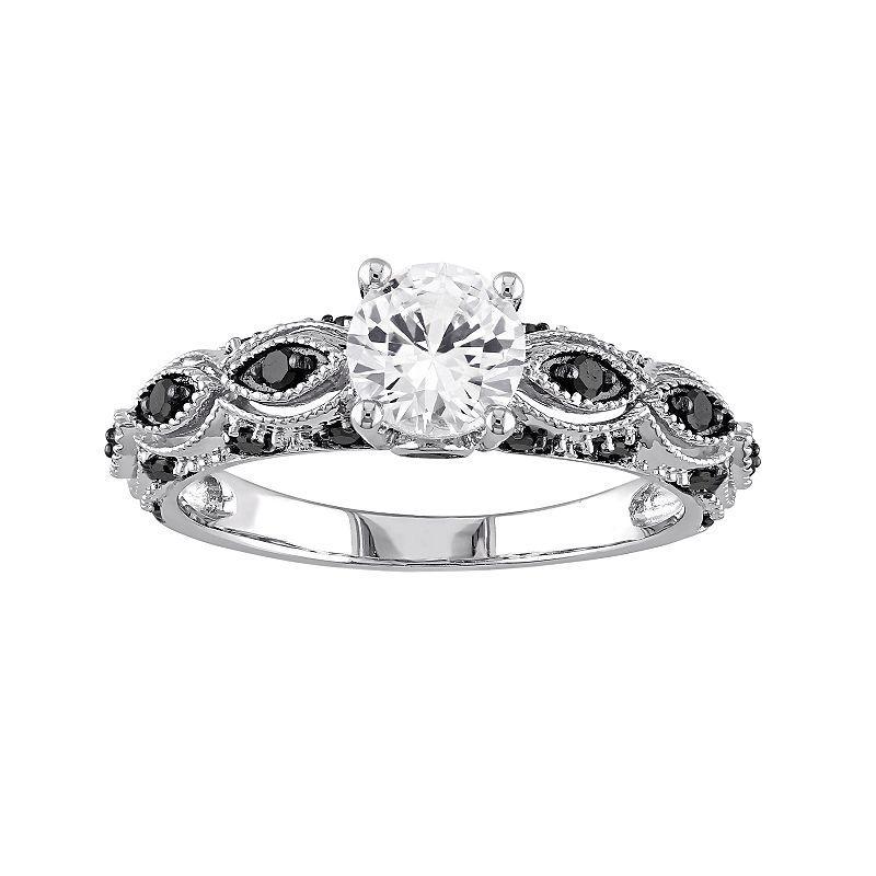 Stella Grace 10k White Gold White Sapphire and 1/4 Carat T.W. Black Diamond Scalloped Ring, Womens Product Image