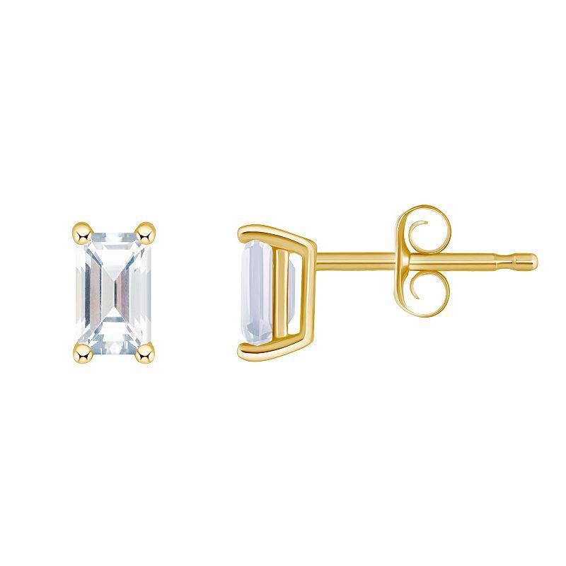 14k Gold Emerald Cut Birthstone Stud Earrings, Womens, White Topaz Apr Product Image