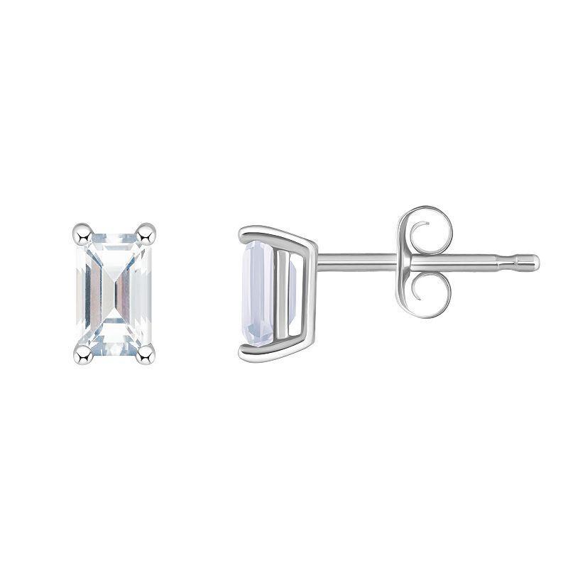 14k White Gold Emerald Cut Birthstone Stud Earrings, Womens Product Image