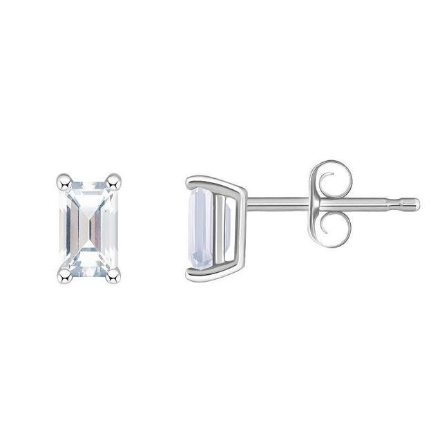 14k White Gold Emerald Cut Birthstone Stud Earrings, Womens, White Topaz Apr Product Image