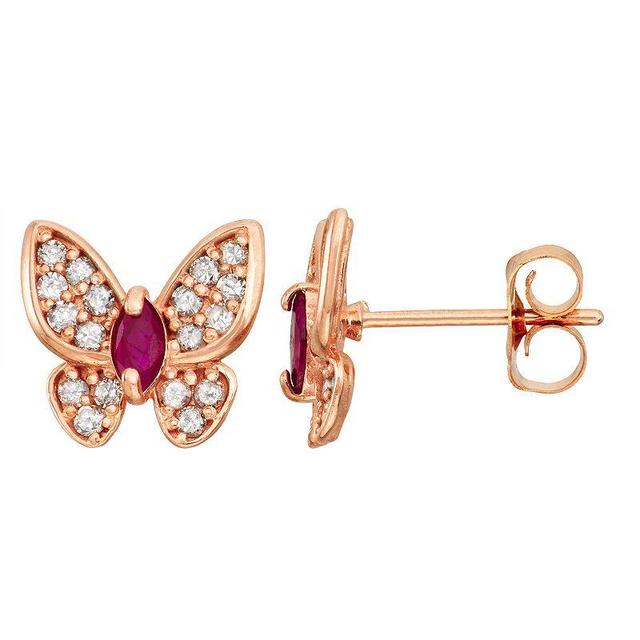 Tiara 10k Rose Gold Ruby 1/5 Carat T.W. Diamond Butterfly Stud Earrings, Womens, 10k Pink Product Image