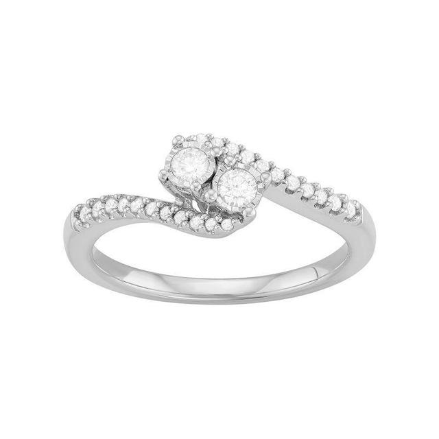 Sterling Silver 1/4 Carat T.W. Diamond 2-Stone Bypass Engagement Ring, Womens Rhodium Plated Product Image