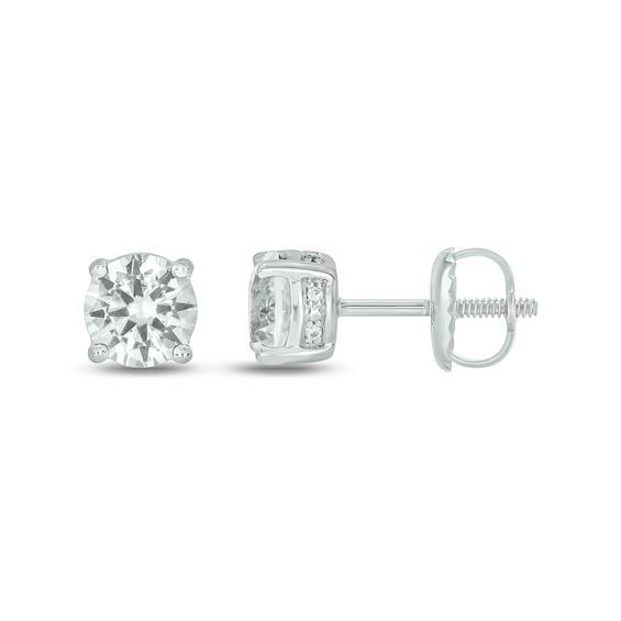 Men's 6.0mm White Lab-Created Sapphire and 1/20 CT. T.w. Diamond Side Accent Stud Earrings in Sterling Silver Product Image