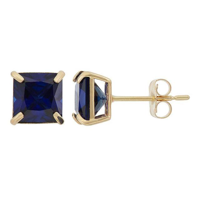 Lab-Created Sapphire 10k Gold Stud Earrings, Womens, Blue Product Image