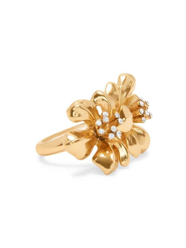 Womens Goldtone & Glass Crystal Twin Flower Ring Product Image