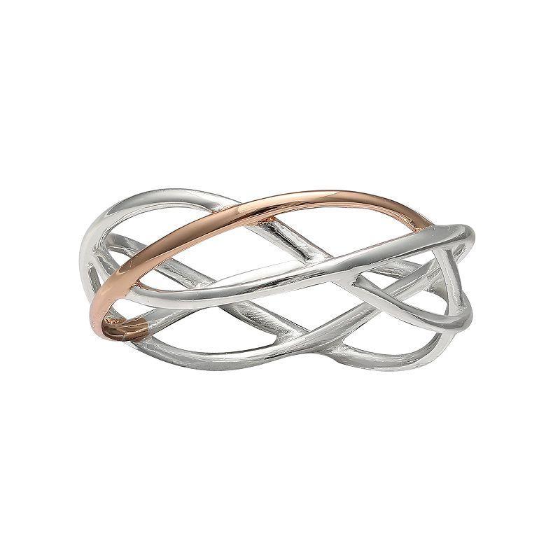 PRIMROSE Two Tone Sterling Silver Crossover Ring, Womens Product Image