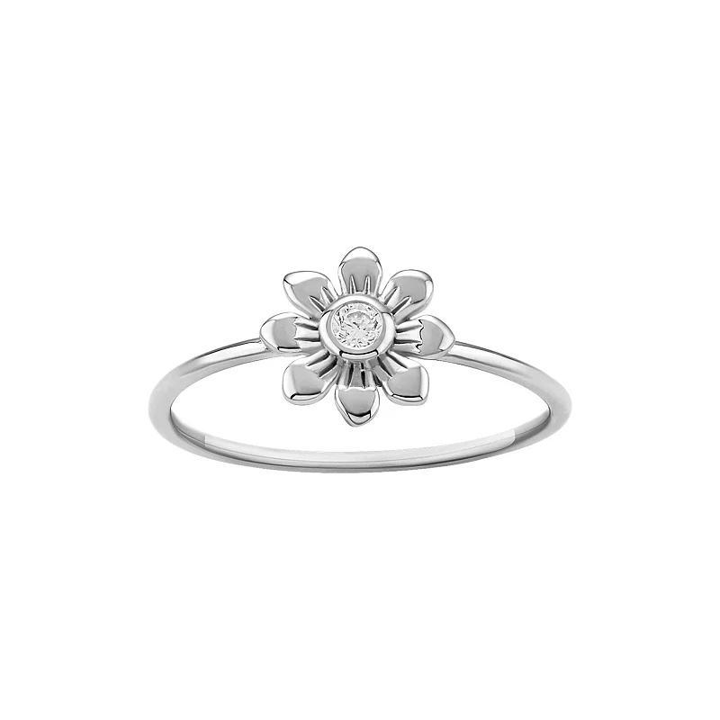 PRIMROSE Sterling Silver Round Cubic Zirconia Polished Flower Band Ring, Womens Sterling Silver White Product Image