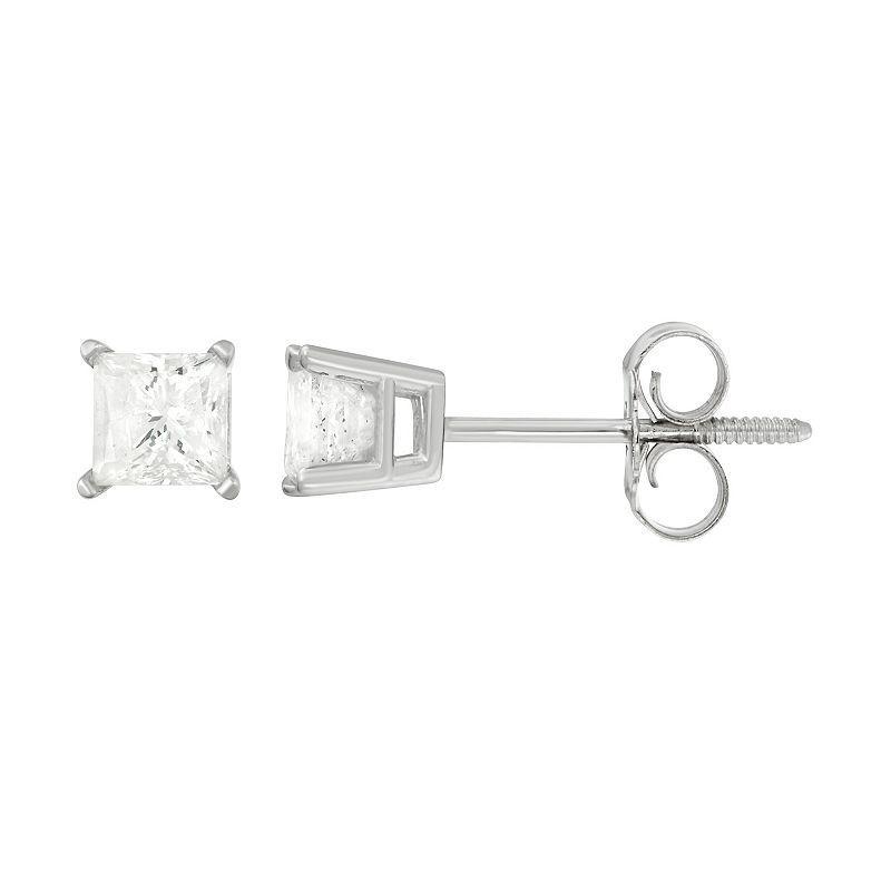 14k White Gold 1/2 Carat T.W. Princess Diamond Stud Earrings, Womens, 14k Whgold Product Image