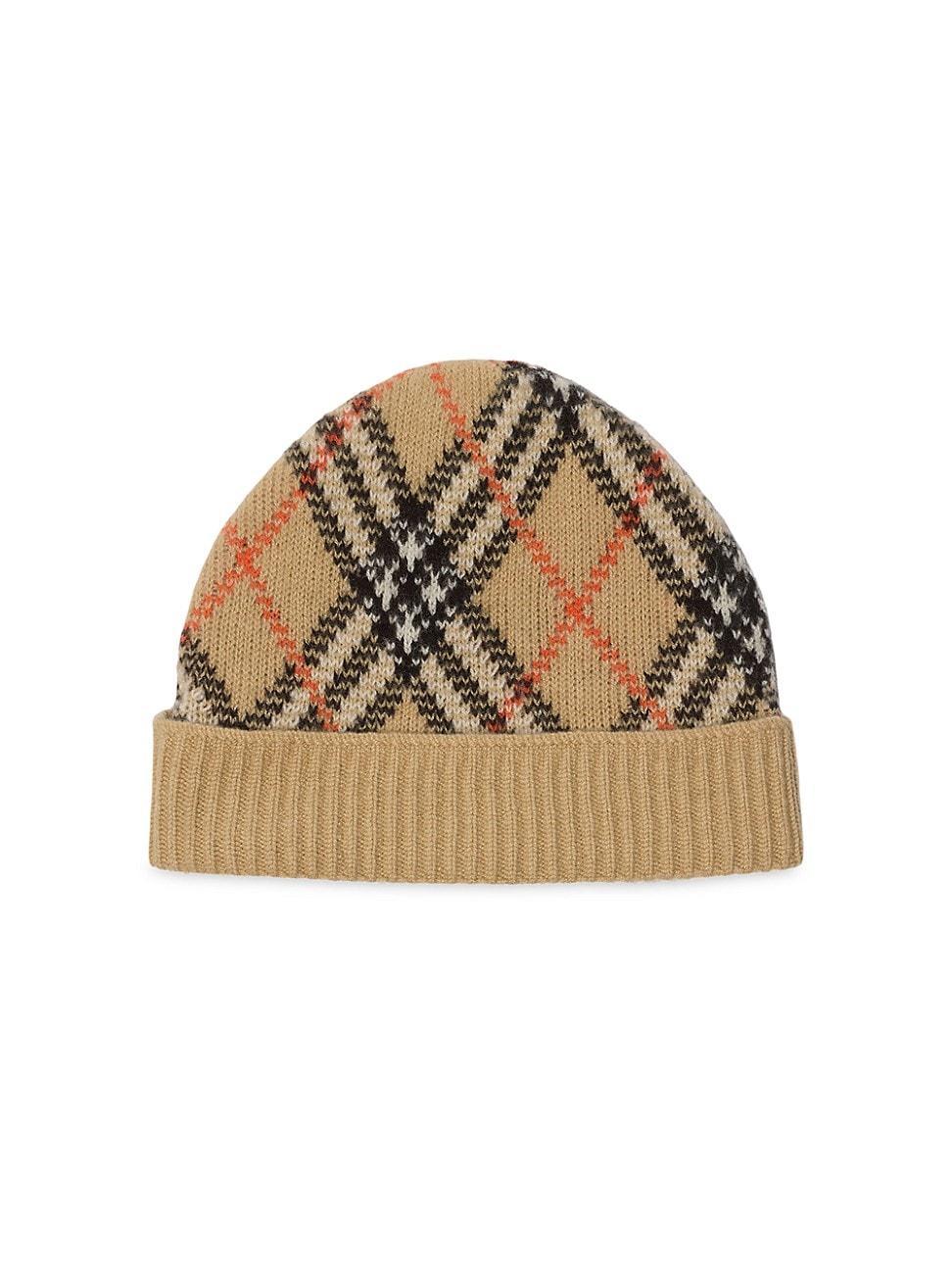 Men's Cashmere Check Beanie Hat Product Image