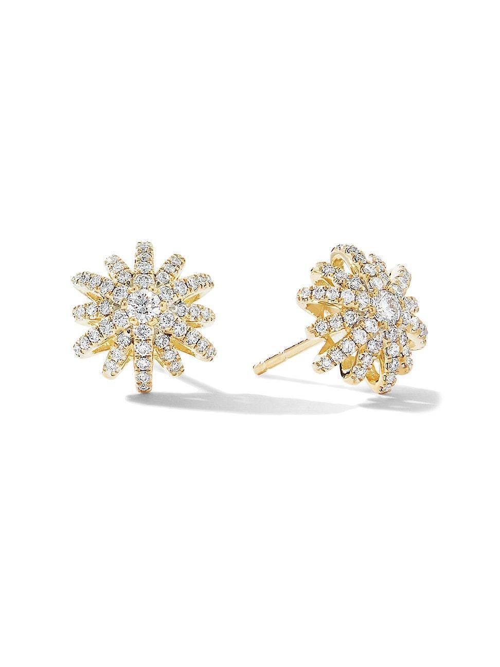 Womens Starburst Stud Earrings in 18K Yellow Gold with Diamonds, 11.7MM Product Image