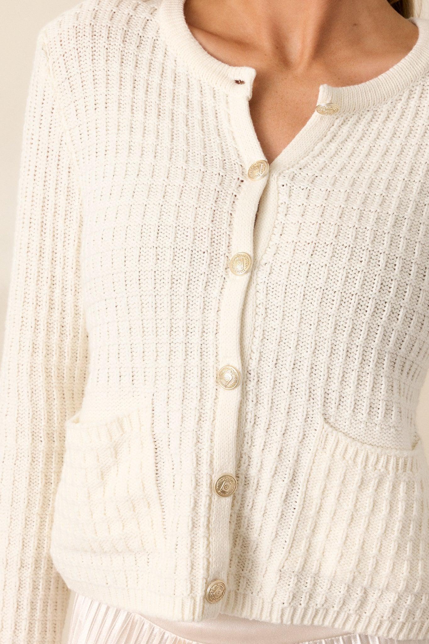 Between The Lines Ivory Waffle Knit Cardigan Product Image