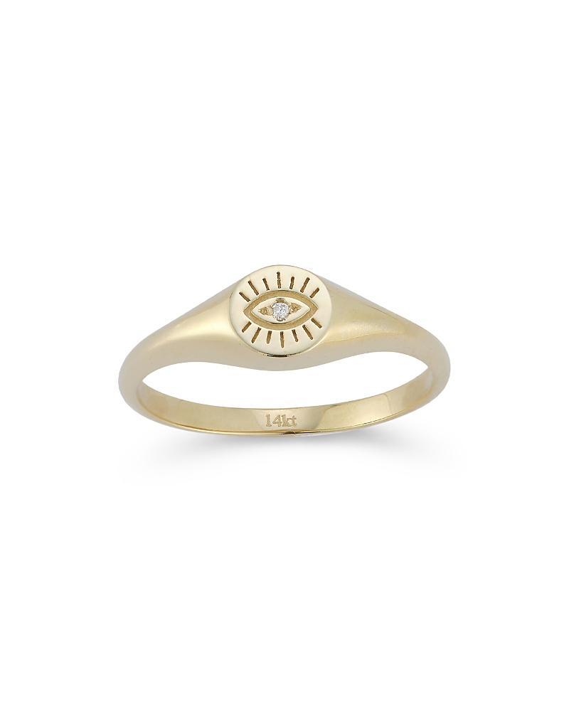 Moon & Meadow 14K Yellow Gold Diamond Evil Eye Signet Ring Product Image