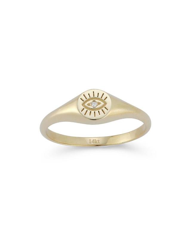 Saks Fifth Avenue Womens 14K Yellow Gold & 0,01 TCW Diamond Evil Eye Signet Ring Product Image