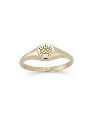 Moon & Meadow 14K Yellow Gold Diamond Evil Eye Signet Ring Product Image