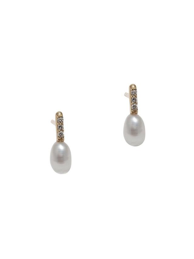 Womens 14K Yellow Gold, 0.06 TCW Diamond & Freshwater Pearl Drop Earrings Product Image