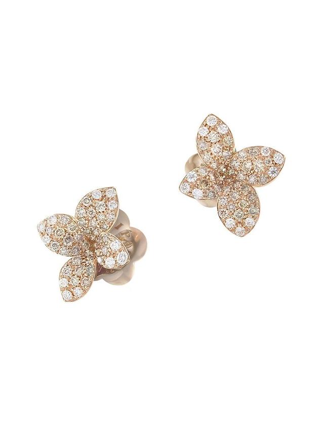 Womens Petit Garden 18K Rose Gold & Two-Tone Diamond Flower Stud Earrings Product Image