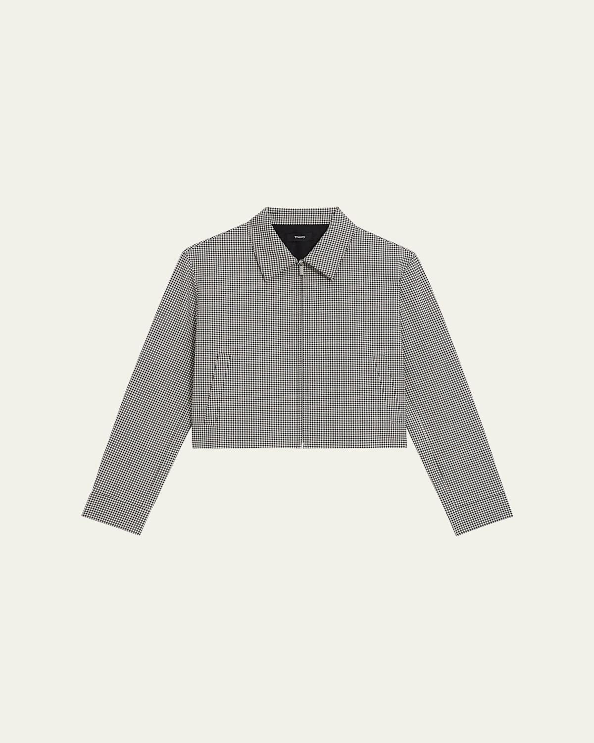 Check Wool-Blend Crop Jacket Product Image