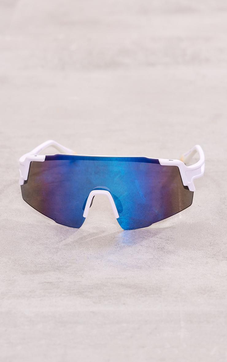 Blue Mirrored Lens Shield Sporty Visor Sunglasses Product Image