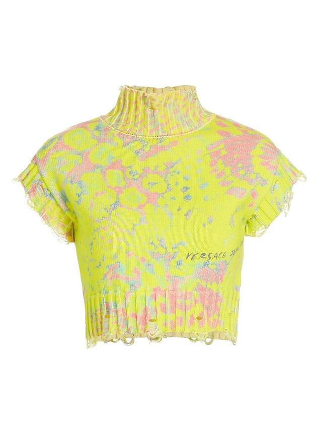 Womens Printed Cotton Knit Crop Sweater Product Image