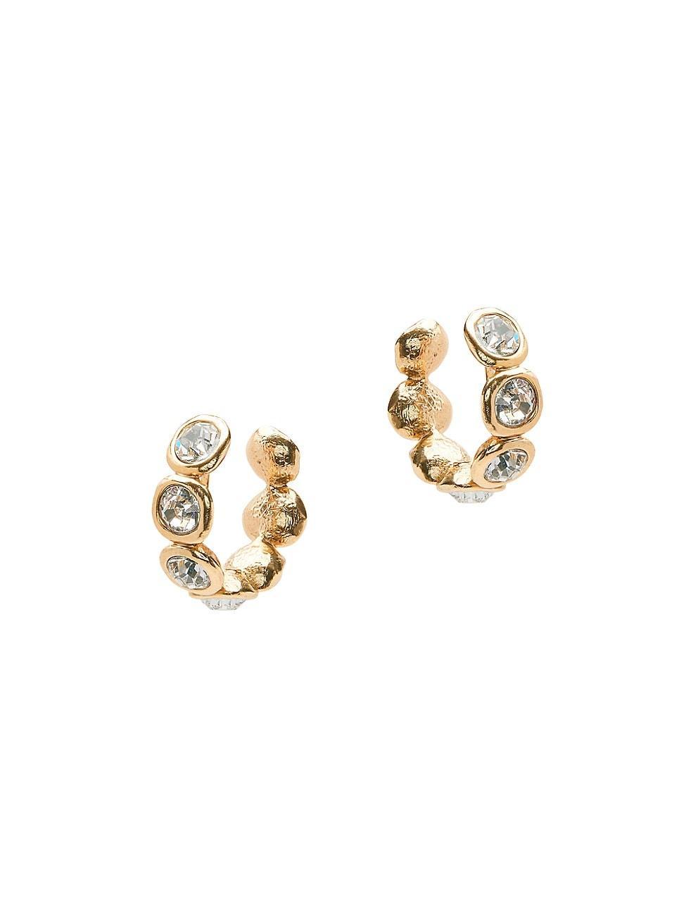 Womens Goldtone & Crystal Clip-On Hoop Earrings Product Image