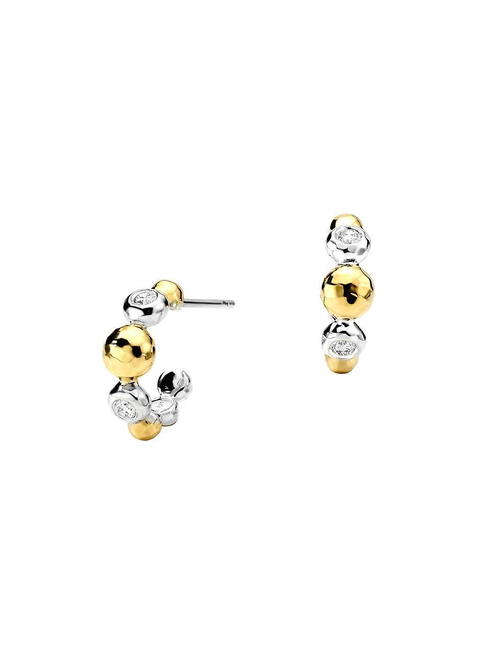 Womens Chimera Sterling Silver, 18K Yellow Gold, & Diamond Huggie Hoop Earrings Product Image