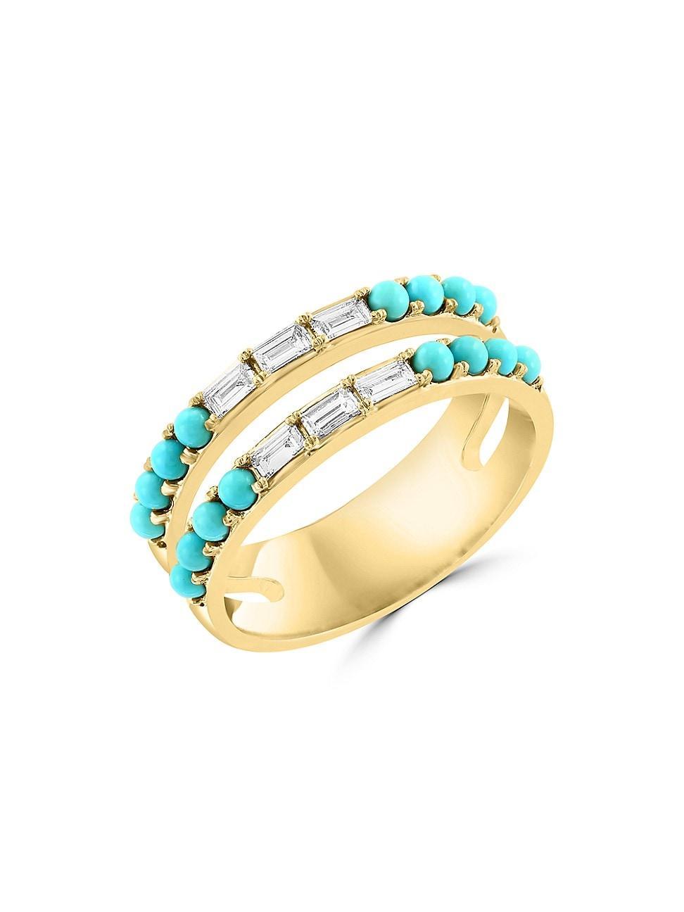 Womens 14K Yellow Gold, Turquoise, & 0.26 TCW Diamond Double-Band Ring Product Image