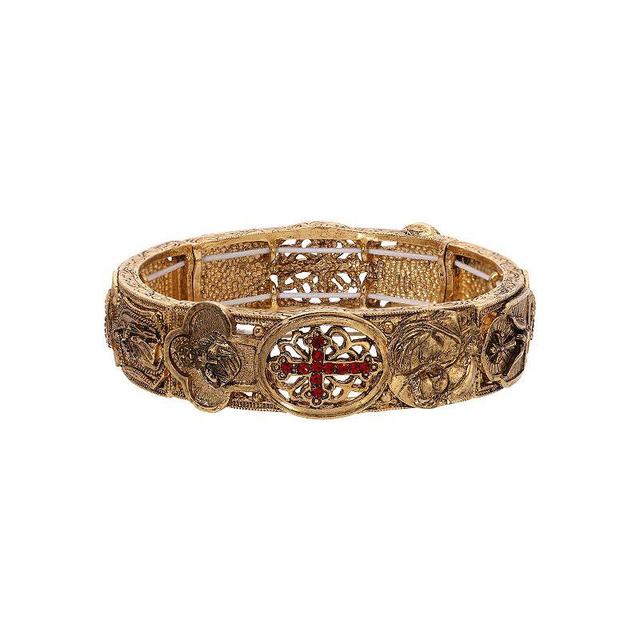 Symbols Of Faith Gold Tone Red Crystal Cross Stretch Bracelet, Womens Product Image