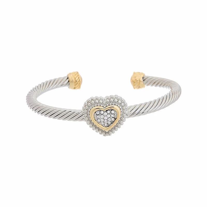 Juvell Two Tone 18k Gold Plated Cubic Zirconia Heart Cuff Bracelet, Womens Product Image