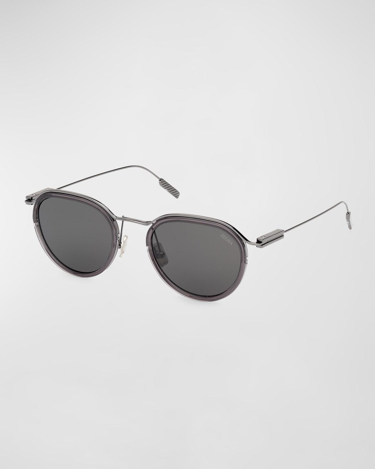 Men's Metal and Acetate Round Sunglasses Product Image