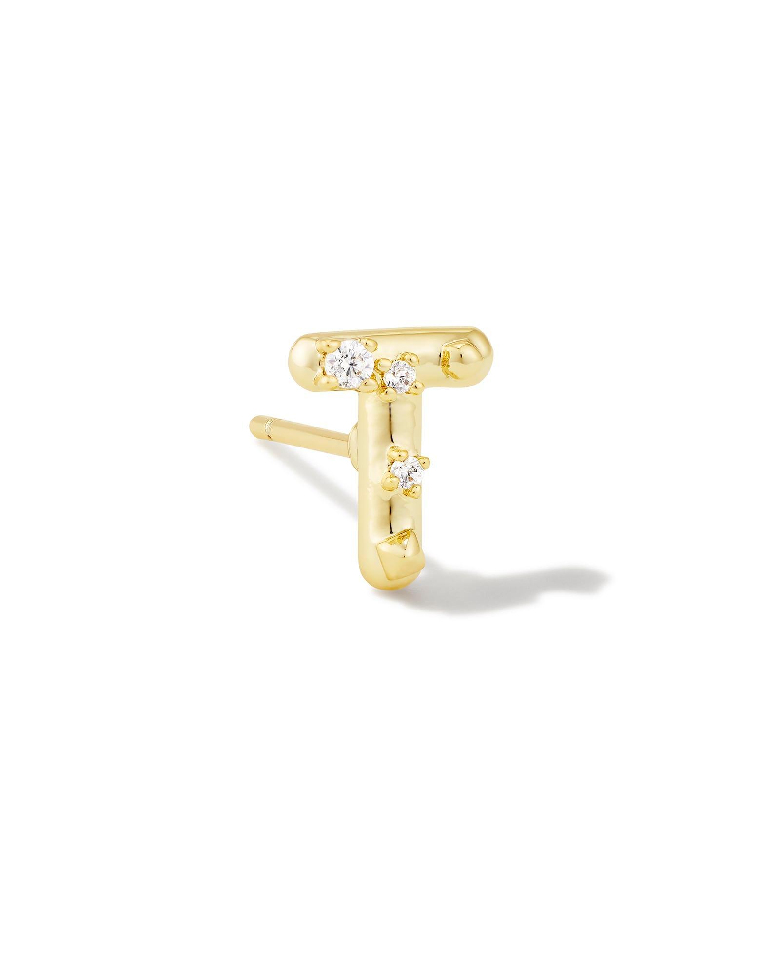 Crystal Letter Q Gold Single Stud Earring in White Crystal Product Image