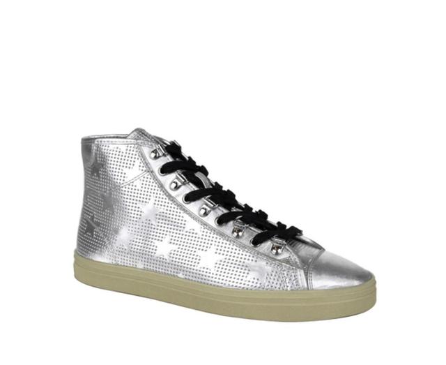 Men's Silver Metallic Leather Hi Top Sneaker (42 Eu / 9 Us) Product Image