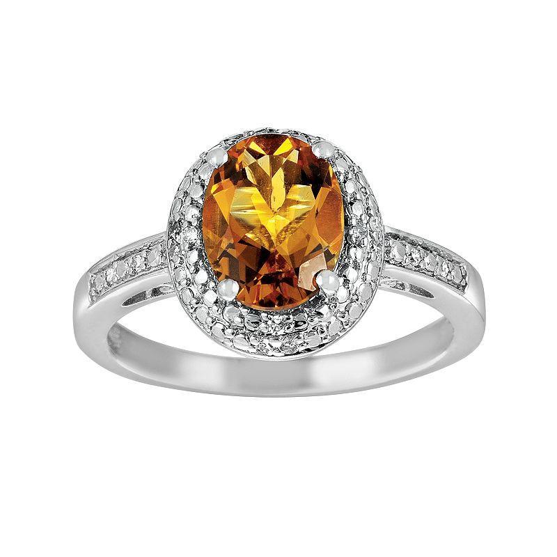 Sterling Silver Citrine and Diamond Accent Oval Ring, Womens Orange Product Image