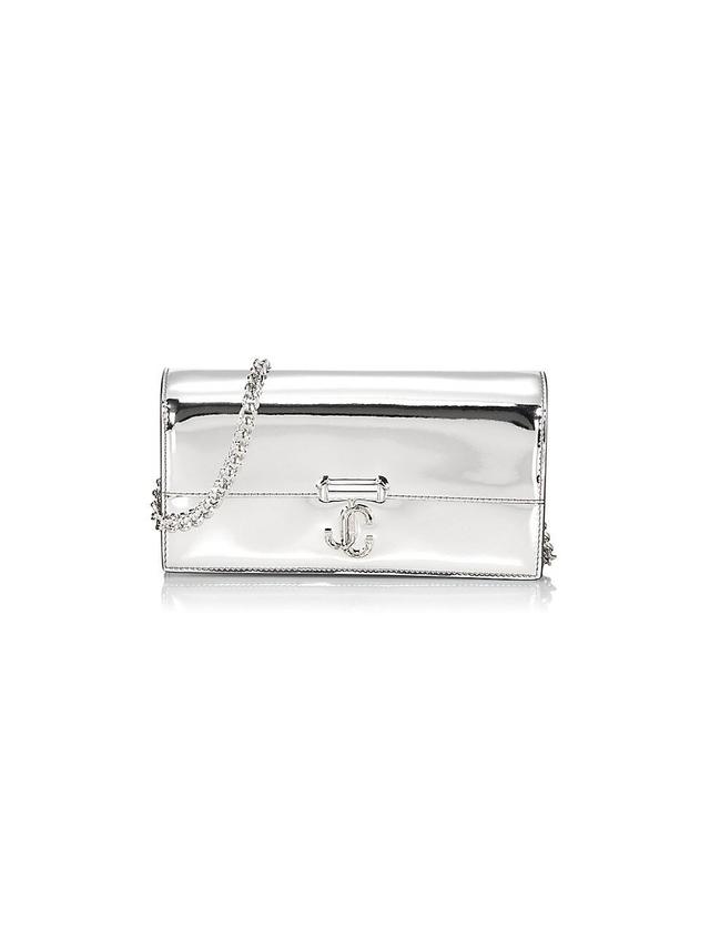 Jimmy Choo Varenne Metallic Faux-Leather Wallet on Chain - SILVER Product Image