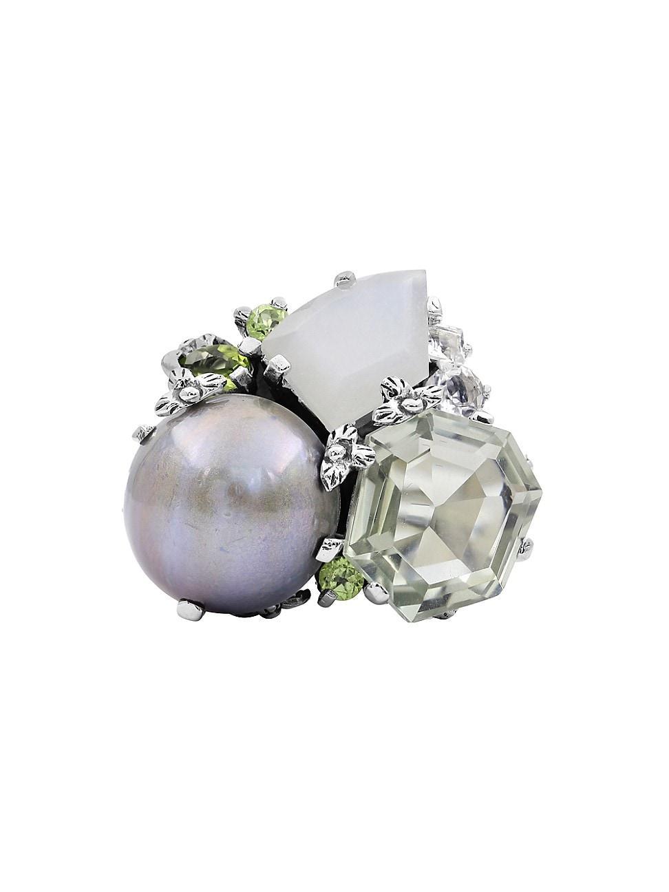 Womens Rockrageous Green Prasiolite, Moonstone, Peridot Pearl & White Topaz Sterling Silver Ring Product Image