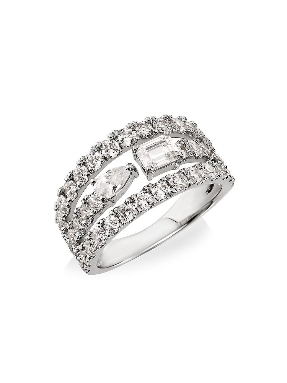 Womens 14K White Gold & 2.00 TCW Lab-Grown Diamond Triple-Row Ring Product Image