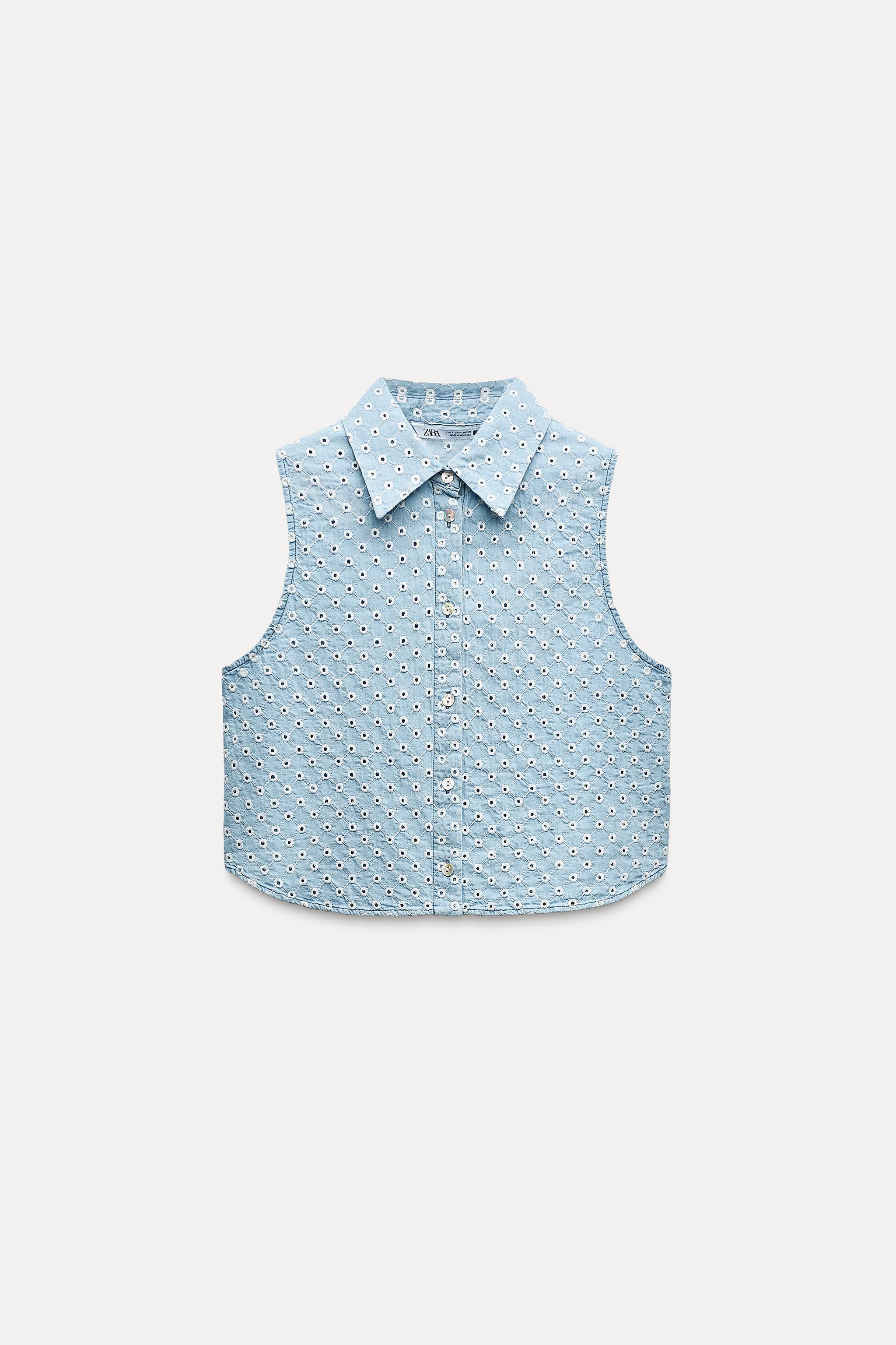 OPENWORK EMBROIDERY DENIM TOP Z1975 Product Image