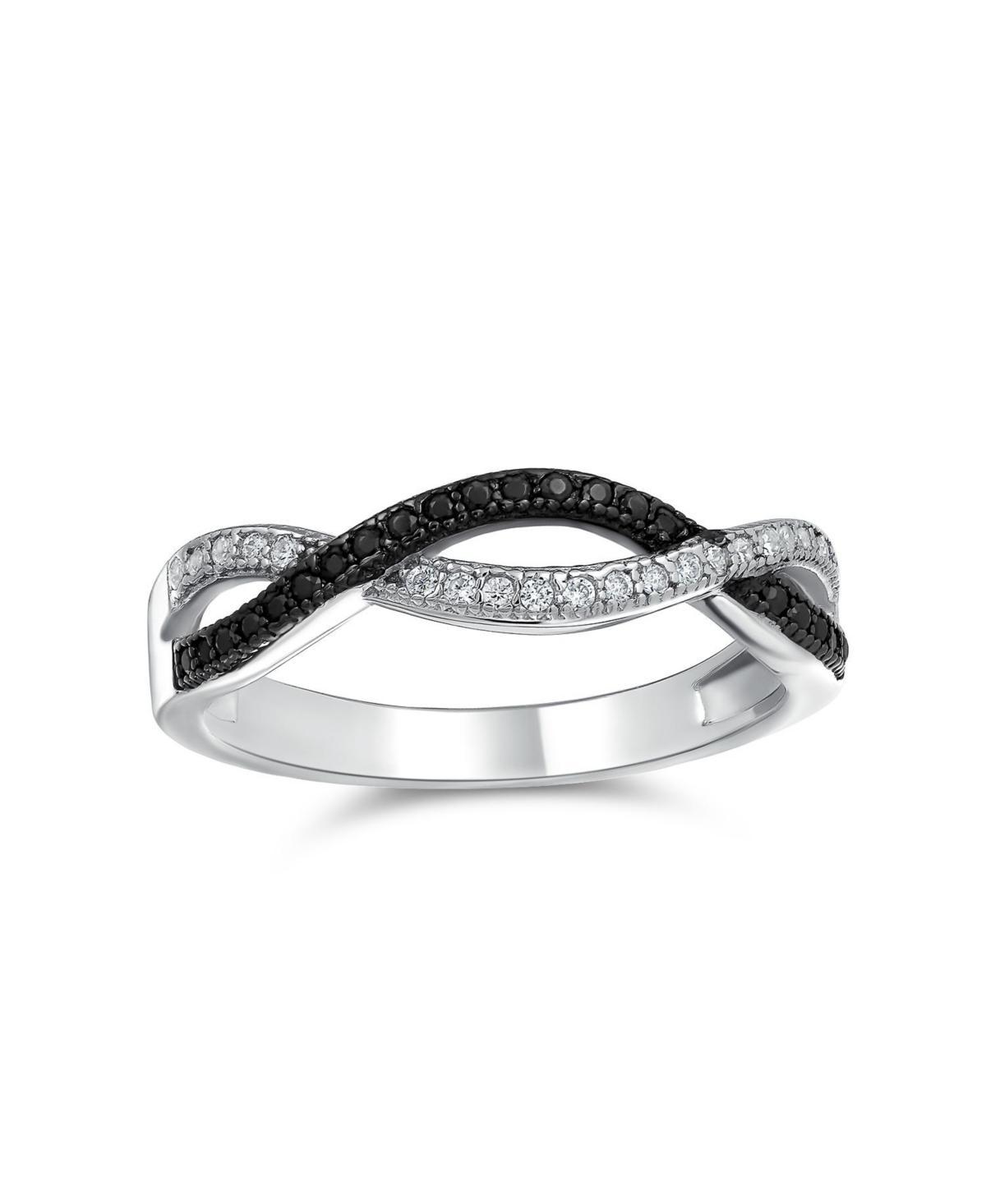 Two Tone Intertwined Twist Knot 1/2 Eternity Black & White Pave Cubic Zirconia Cz Infinity Band Ring For Women Girlfriend .925 Sterling Silver - Two-t Product Image