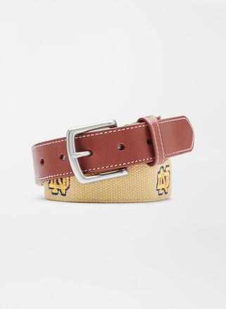 Peter Millar Mens Notre Dame Belt | Color: Khaki | Size: 34 | ND Product Image