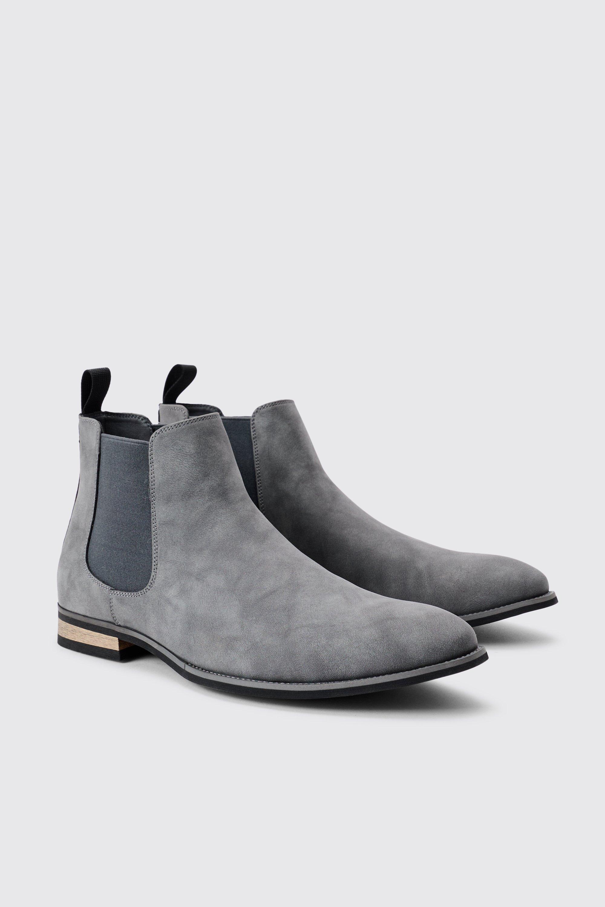 Faux Suede Chelsea Boot In Grey | boohooMAN USA Product Image