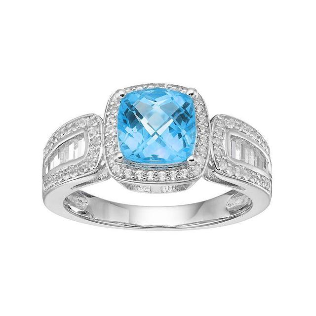 Sterling Silver Blue Topaz & Lab-Created White Sapphire Halo Ring, Womens Product Image