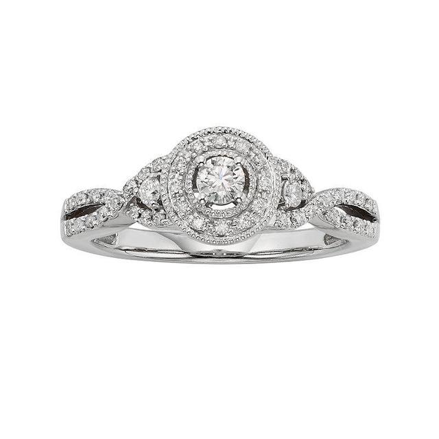 Diamond Crisscross Halo Engagement Ring in 10k White Gold (3/8 ct. T.W.), Womens Product Image