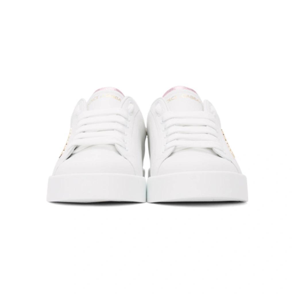 DOLCE & GABBANA Portofino Sneakers In White Leather With Logo Pearl Product Image