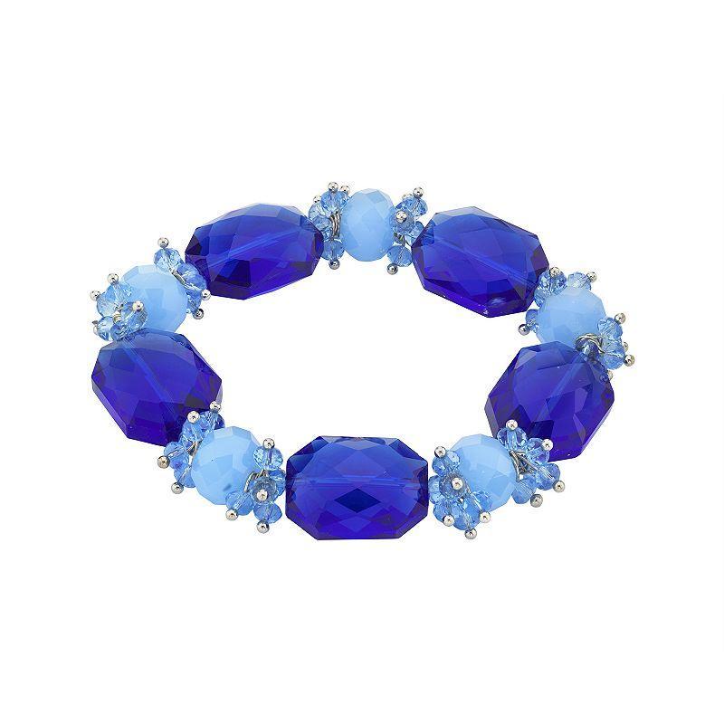 1928 Silver-Tone Bright Blue Beaded Stretch Bracelet, Womens Product Image