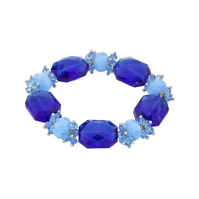 1928 Silver-Tone Bright Blue Beaded Stretch Bracelet, Womens Product Image