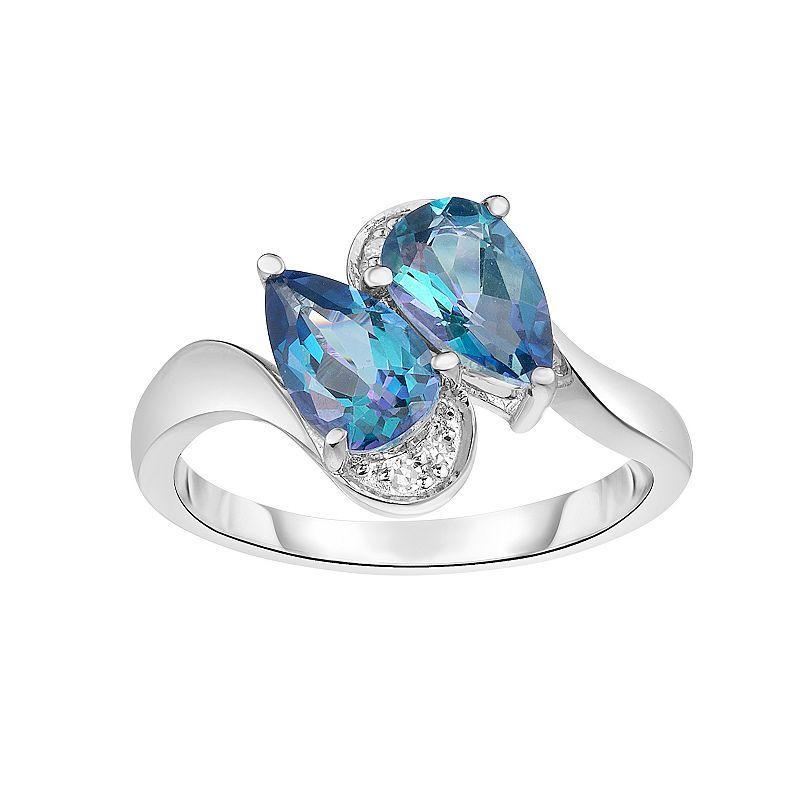 Sterling Silver Mystic Topaz & Diamond Bypass Ring, Womens Product Image