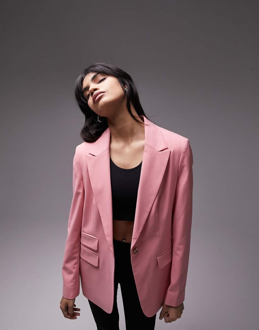 Topshop slim feminine jacket in pink - part of a set Product Image