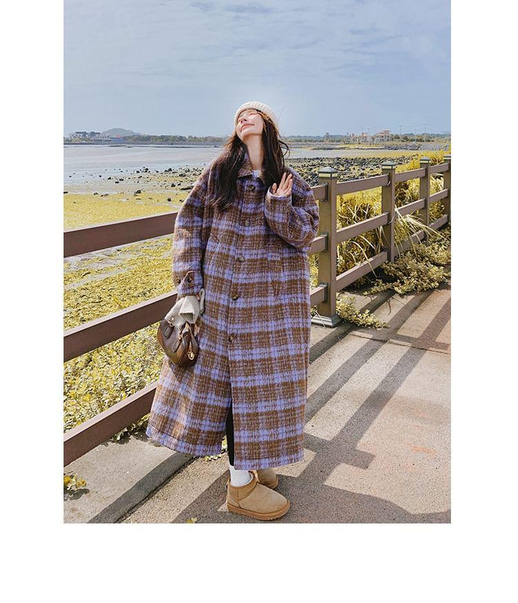 Plaid Maxi Single-Breasted Coat Product Image