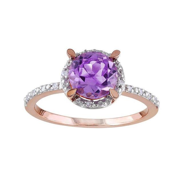 Stella Grace 10k Rose Gold Amethyst & Diamond Accent Halo Ring, Womens Purple Product Image